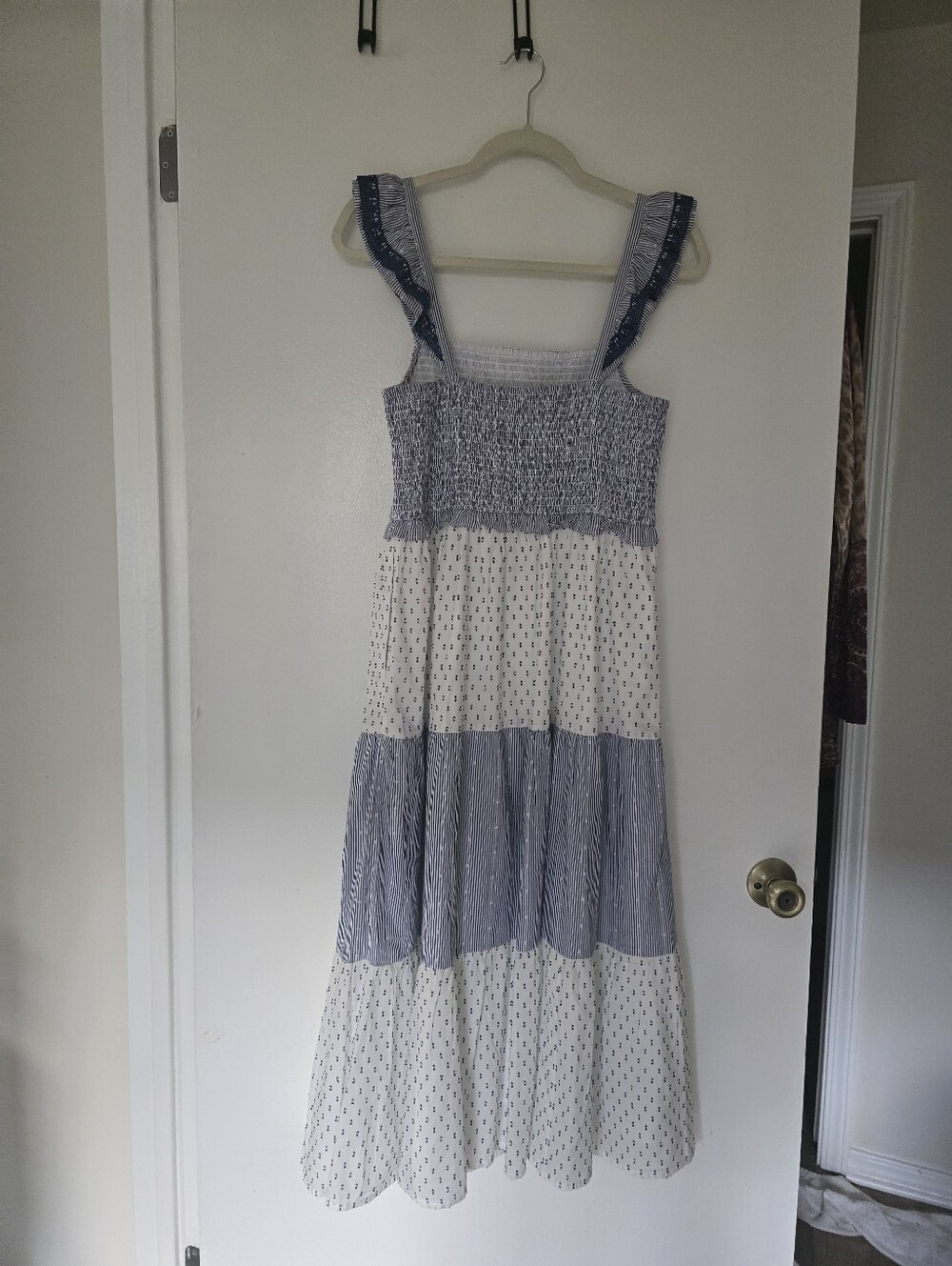 J. Crew Blue and White Tiered Maxi Dress Size M - Picture 3 of 12